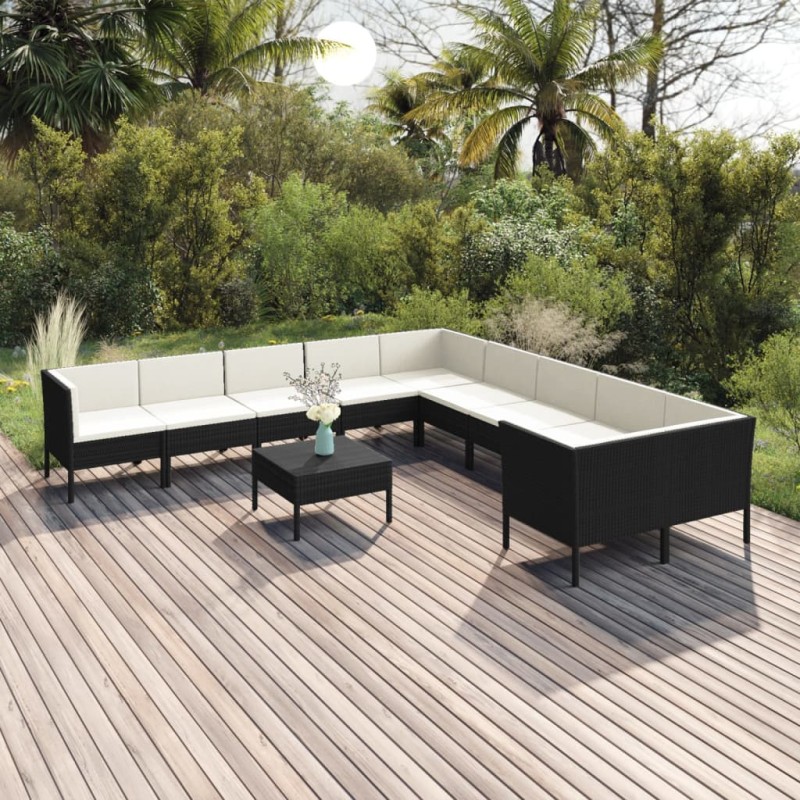 vidaXL Set de muebles de jardín 11 pzas cojines ratán sintético negro vidaXL Set de muebles de jardín 11 pzas cojines ratán sintético negro