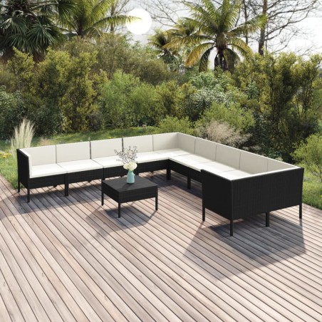 vidaXL Set de muebles de jardín 11 pzas cojines ratán sintético negro