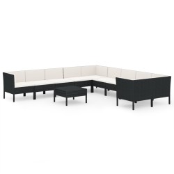 vidaXL Set de muebles de jardín 11 pzas cojines ratán sintético negro