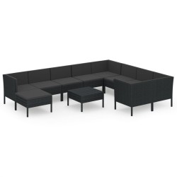 vidaXL Set muebles de jardín 11 pzas y cojines ratán sintético negro