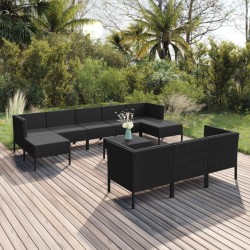 vidaXL Set muebles de jardín 11 pzas y cojines ratán sintético negro