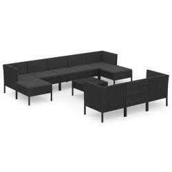 vidaXL Set muebles de jardín 11 pzas y cojines ratán sintético negro