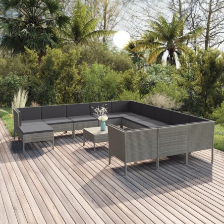 vidaXL Set de muebles de jardín 13 pzas y cojines ratán sintético gris