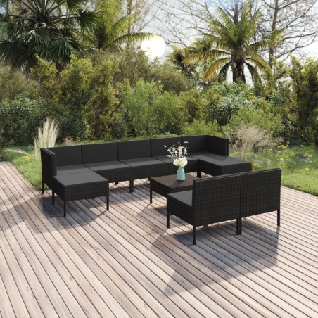 vidaXL Set de muebles de jardín 10 pzas cojines ratán sintético negro