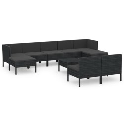 vidaXL Set de muebles de jardín 10 pzas cojines ratán sintético negro