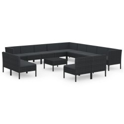 vidaXL Set de muebles de jardín 14 pzas cojines ratán sintético negro