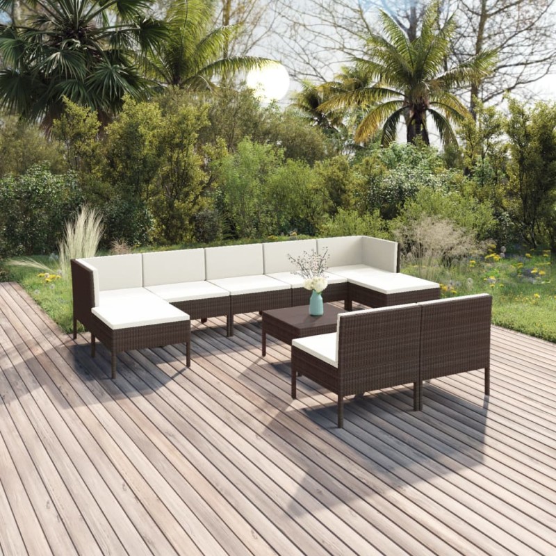 vidaXL Set muebles de jardín 10 pzas y cojines ratán sintético marrón vidaXL Set muebles de jardín 10 pzas y cojines ratán sintético marrón