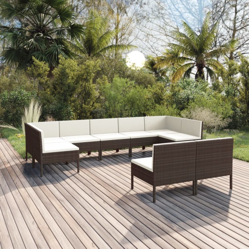 vidaXL Set muebles de jardín 9 pzas y cojines ratán sintético marrón vidaXL Set muebles de jardín 9 pzas y cojines ratán sintético marrón