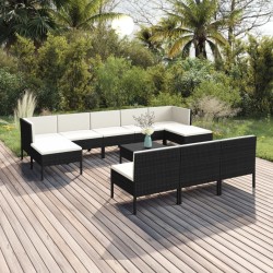 vidaXL Set muebles de jardín 11 pzas y cojines ratán sintético negro