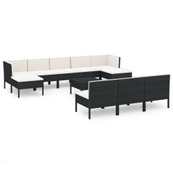 vidaXL Set muebles de jardín 11 pzas y cojines ratán sintético negro