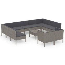 vidaXL Set de muebles de jardín 12 pzas y cojines ratán sintético gris