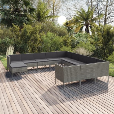 vidaXL Set de muebles de jardín 12 pzas y cojines ratán sintético gris