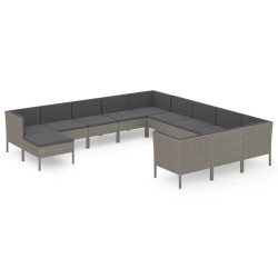 vidaXL Set de muebles de jardín 12 pzas y cojines ratán sintético gris