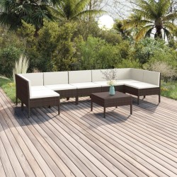 vidaXL Set muebles de jardín 8 pzas y cojines ratán sintético marrón