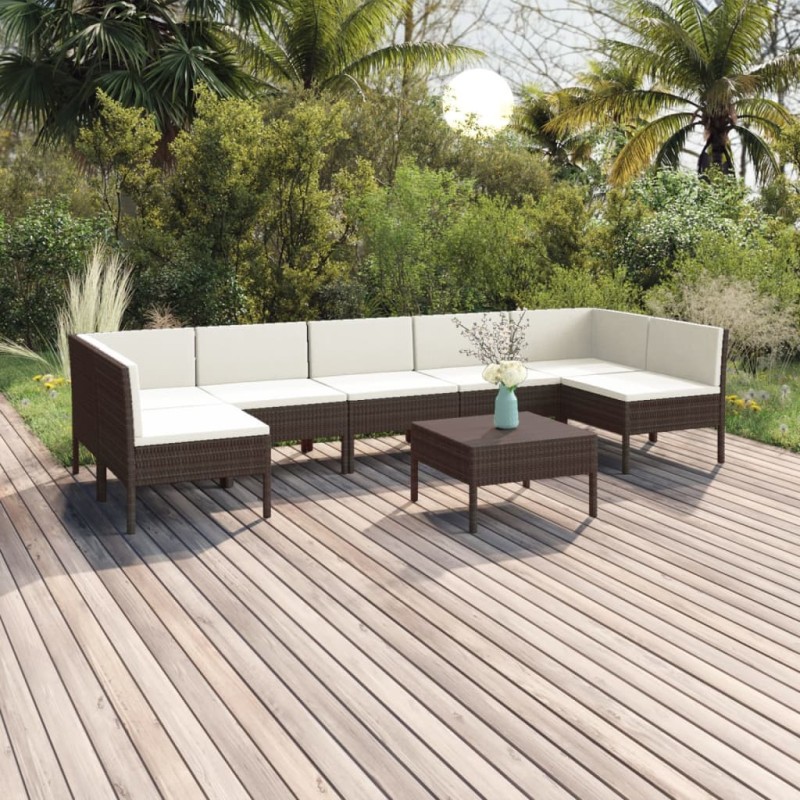 vidaXL Set muebles de jardín 8 pzas y cojines ratán sintético marrón vidaXL Set muebles de jardín 8 pzas y cojines ratán sintético marrón