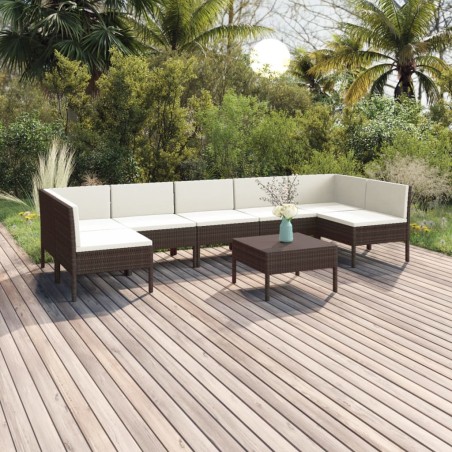 vidaXL Set muebles de jardín 8 pzas y cojines ratán sintético marrón