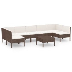 vidaXL Set muebles de jardín 8 pzas y cojines ratán sintético marrón
