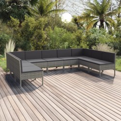 vidaXL Set de muebles de jardín 9 pzas y cojines ratán sintético gris