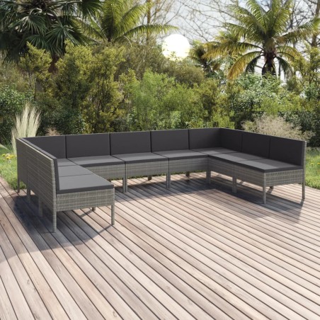 vidaXL Set de muebles de jardín 9 pzas y cojines ratán sintético gris