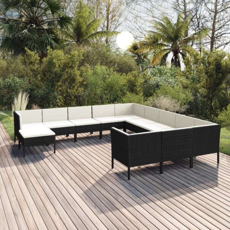vidaXL Set de muebles de jardín 12 pzas cojines ratán sintético negro vidaXL Set de muebles de jardín 12 pzas cojines ratán sintético negro