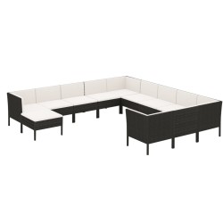 vidaXL Set de muebles de jardín 12 pzas cojines ratán sintético negro