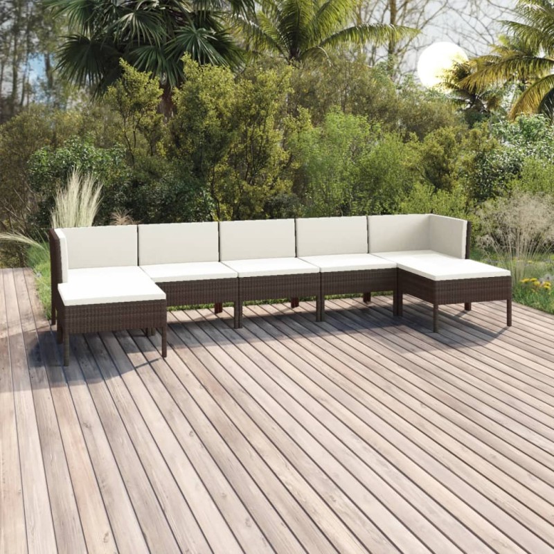 vidaXL Set muebles de jardín 7 piezas cojines ratán sintético marrón vidaXL Set muebles de jardín 7 piezas cojines ratán sintético marrón