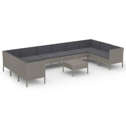 vidaXL Set de muebles de jardín 11 pzas y cojines ratán sintético gris