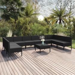 vidaXL Set de muebles de jardín 11 pzas cojines ratán sintético negro