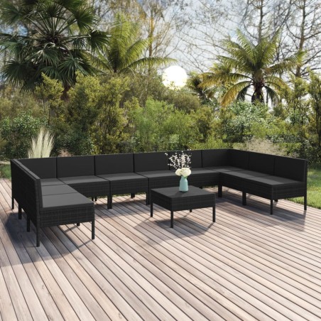 vidaXL Set de muebles de jardín 11 pzas cojines ratán sintético negro