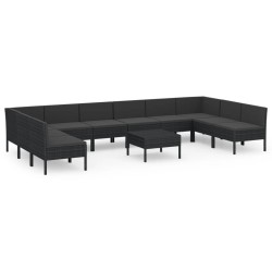vidaXL Set de muebles de jardín 11 pzas cojines ratán sintético negro