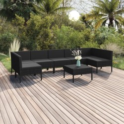 vidaXL Set de muebles de jardín 8 pzas y cojines ratán sintético negro