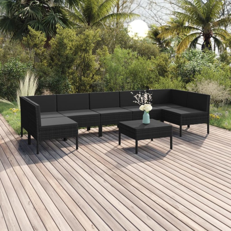 vidaXL Set de muebles de jardín 8 pzas y cojines ratán sintético negro vidaXL Set de muebles de jardín 8 pzas y cojines ratán sintético negro