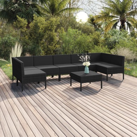 vidaXL Set de muebles de jardín 8 pzas y cojines ratán sintético negro