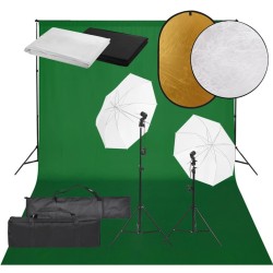 vidaXL Kit de estudio fotográfico con set de luces, fondo y reflector