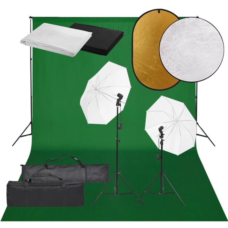 vidaXL Kit de estudio fotográfico con set de luces, fondo y reflector vidaXL Kit de estudio fotográfico con set de luces, fondo y reflector