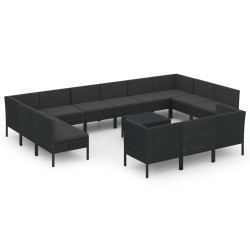 vidaXL Set de muebles de jardín 14 pzas cojines ratán sintético negro