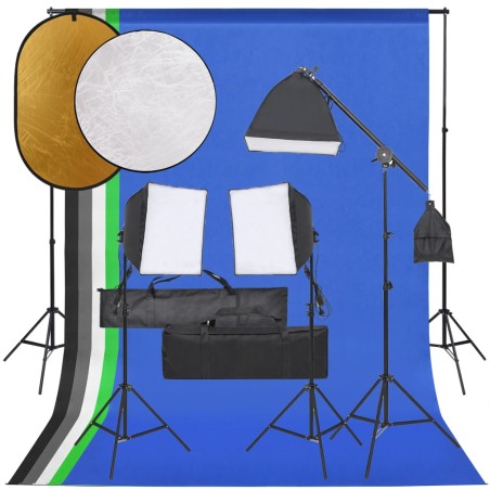 vidaXL Kit de estudio fotográfico con set de luces, fondo y reflector