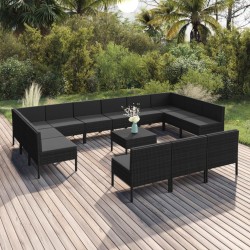 vidaXL Set de muebles de jardín 14 pzas cojines ratán sintético negro