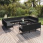 vidaXL Set de muebles de jardín 14 pzas cojines ratán sintético negro