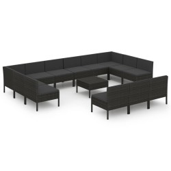 vidaXL Set de muebles de jardín 14 pzas cojines ratán sintético negro