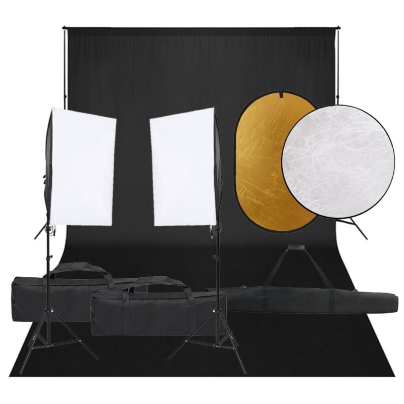 vidaXL Kit de estudio fotográfico con set de luces, fondo y reflector vidaXL Kit de estudio fotográfico con set de luces, fondo y reflector