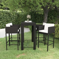 vidaXL Set muebles bar jardín 5 piezas y cojines ratán sintético negro