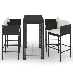 vidaXL Set muebles bar jardín 5 piezas y cojines ratán sintético negro