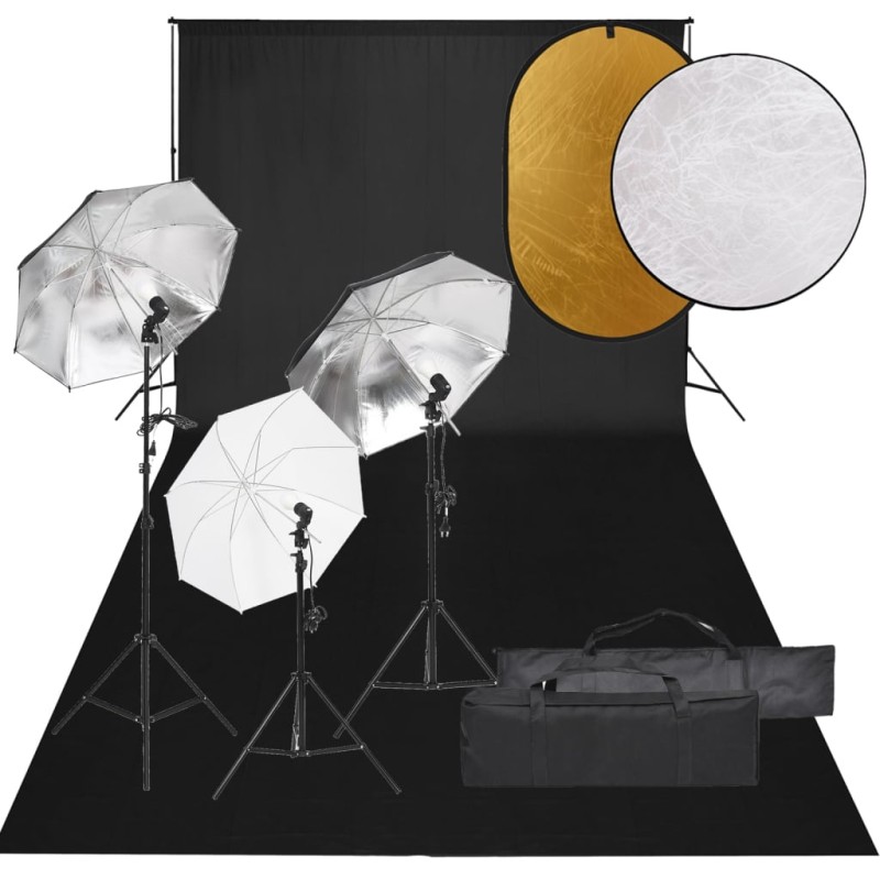 vidaXL Kit de estudio fotográfico con set de luces, fondo y reflector vidaXL Kit de estudio fotográfico con set de luces, fondo y reflector