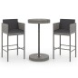 vidaXL Set muebles bar jardín 3 piezas y cojines ratán sintético gris vidaXL Set muebles bar jardín 3 piezas y cojines ratán sintético gris