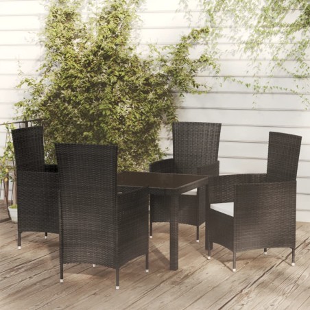 vidaXL Juego de comedor de jardín 5 piezas con cojines ratán PE negro