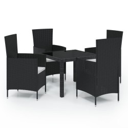 vidaXL Juego de comedor de jardín 5 piezas con cojines ratán PE negro