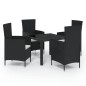 vidaXL Juego de comedor de jardín 5 piezas con cojines ratán PE negro vidaXL Juego de comedor de jardín 5 piezas con cojines ratán PE negro