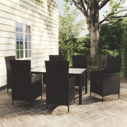 vidaXL Juego de comedor de jardín 7 piezas ratán sintético negro