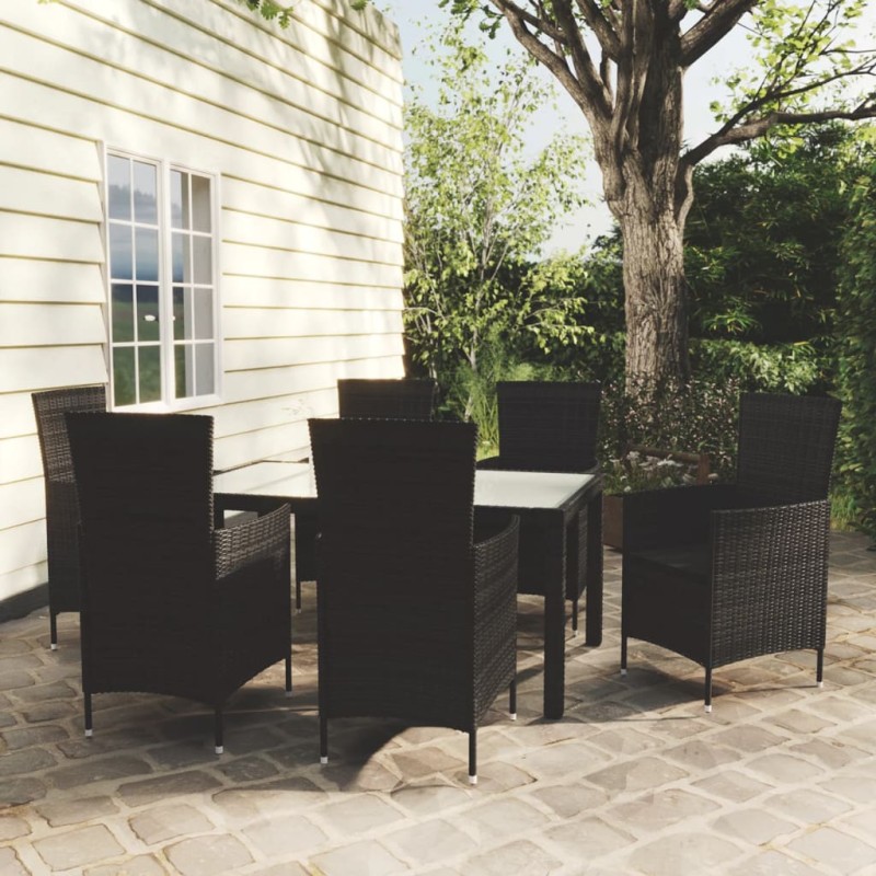 vidaXL Juego de comedor de jardín 7 piezas ratán sintético negro vidaXL Juego de comedor de jardín 7 piezas ratán sintético negro